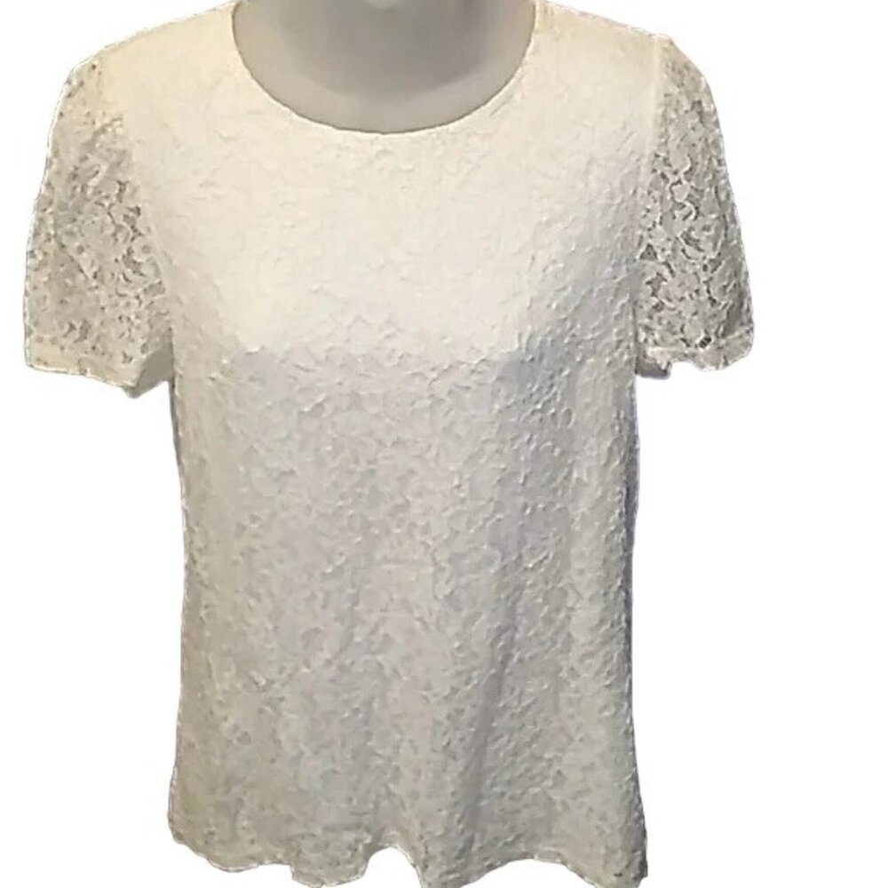Express White Lace Puff Sleeve Blouse